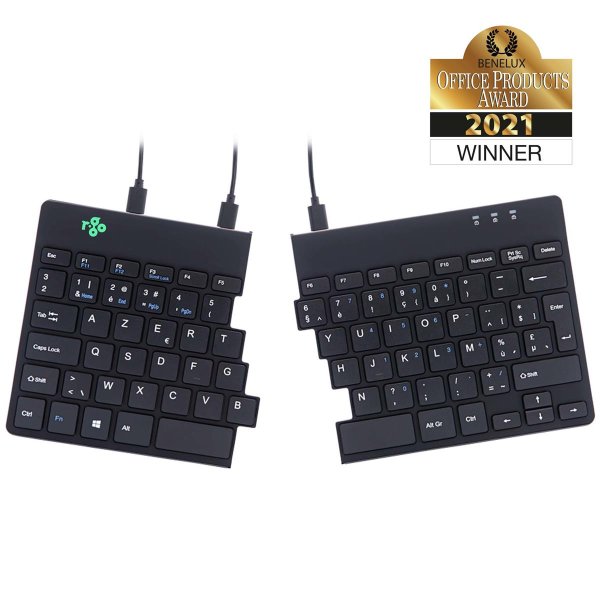 R-Go Tools Split Ergonomische Tastatur R-Go Break mit Pausensoftware, ergonomische geteilte Tastatur, AZERTY (BE), Kabelgebunden, Schwarz, Mini, Kabelgebunden, USB, AZERTY, Schwarz