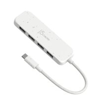 j5create Umweltfreundlicher USB-C-zu-Hub Typ A Gen 2 mit 4 Anschlüssen, USB 3.2 Gen 1 (3.1 Gen 1) Type-C, USB 3.2 Gen 2 (3.1 Gen 2) Type-A, 10000 Mbit/s, Weiß, Acrylnitril-Butadien-Styrol (ABS), Recycelbarer Kunststoff, Taiwan