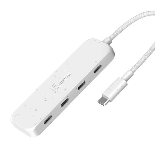 j5create Umweltfreundlicher USB-C-zu-Hub Typ C Gen 2 mit 4 Anschlüssen, USB 3.2 Gen 1 (3.1 Gen 1) Type-C, USB 3.2 Gen 2 (3.1 Gen 2) Type-C, 10000 Mbit/s, Weiß, Acrylnitril-Butadien-Styrol (ABS), Recycelbarer Kunststoff, Taiwan