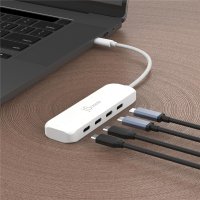 j5create Umweltfreundlicher USB-C-zu-Hub Typ C Gen 2 mit 4 Anschlüssen, USB 3.2 Gen 1 (3.1 Gen 1) Type-C, USB 3.2 Gen 2 (3.1 Gen 2) Type-C, 10000 Mbit/s, Weiß, Acrylnitril-Butadien-Styrol (ABS), Recycelbarer Kunststoff, Taiwan