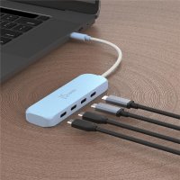 j5create Umweltfreundlicher USB-C-zu-Hub Typ C Gen 2 mit 4 Anschlüssen, USB 3.2 Gen 1 (3.1 Gen 1) Type-C, USB 3.2 Gen 2 (3.1 Gen 2) Type-C, 10000 Mbit/s, Cyan, Acrylnitril-Butadien-Styrol (ABS), Recycelbarer Kunststoff, Taiwan