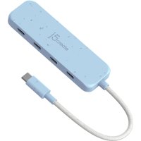 j5create Umweltfreundlicher USB-C-zu-Hub Typ C Gen 2 mit 4 Anschlüssen, USB 3.2 Gen 1 (3.1 Gen 1) Type-C, USB 3.2 Gen 2 (3.1 Gen 2) Type-C, 10000 Mbit/s, Cyan, Acrylnitril-Butadien-Styrol (ABS), Recycelbarer Kunststoff, Taiwan