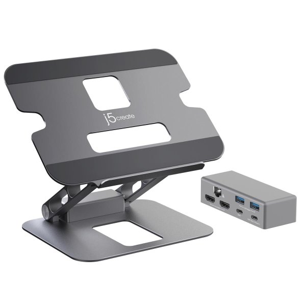 j5create JTS427-N Multi-Winkel Dual 4K Dockingstation, Laptop- & Tablet-Ständer, Grau, Aluminium, 40,6 cm (16"), Windows laptop / Mac, USB 3.2 Gen 1 (3.1 Gen 1) Type-C