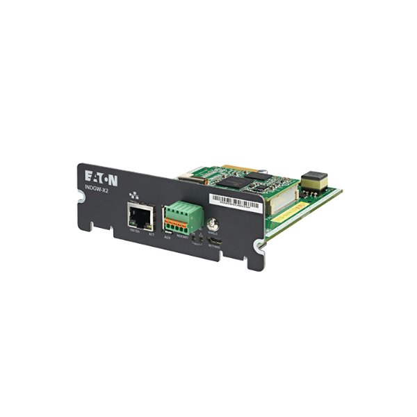 Eaton INDGW-X2, Netzwerk-Management-Karte, Schwarz, Gigabit Ethernet, 10,100,1000 Mbit/s, HTTPS, TLS 1.2, SNMPv1, SNMPv3, NTP, TFTP, SMTP, SMTPS, BOOTP, DHCP, SLAAC, SSH, MQTTS, ModbusTCP,..., 5 - 12 V