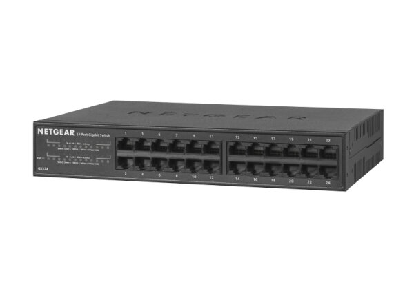 Netgear GS324, Unmanaged, Gigabit Ethernet (10/100/1000), Rack-Einbau, Wandmontage