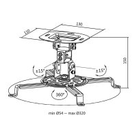 LogiLink BP0057, Zimmerdecke, 13,5 kg, Weiß, Aluminium, Stahl, -15 - 15°, 360°