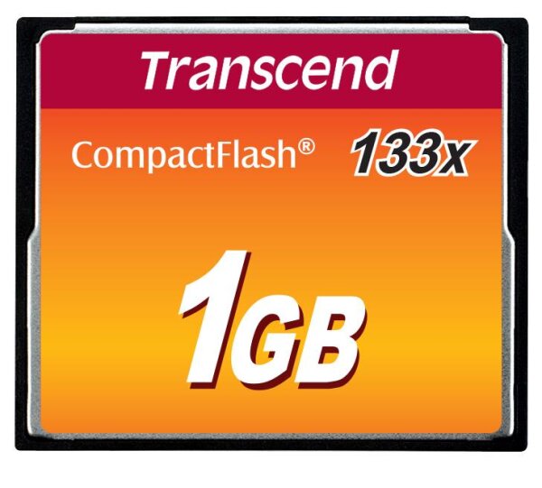 Transcend 1 GB CF 133x, 1 GB, Kompaktflash, MLC, 50 MB/s, 20 MB/s, Schwarz