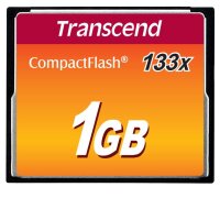 Transcend 1 GB CF 133x, 1 GB, Kompaktflash, MLC, 50 MB/s, 20 MB/s, Schwarz