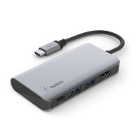 Belkin AVC006btSGY, USB 3.2 Gen 1 (3.1 Gen 1) Type-C, 100 W, Silber, 4K Ultra HD, HDMI, USB 3.2 Gen 1 (3.1 Gen 1) Type-A, USB 3.2 Gen 1 (3.1 Gen 1) Type-C, USB