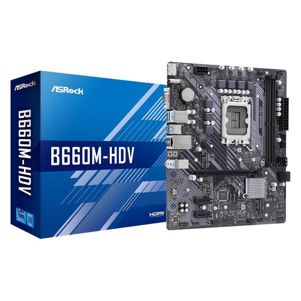 ASRock B660M-HDV, Intel, LGA 1700, Intel® Celeron®, Intel® Core™ i3, Intel® Core™ i5, Intel® Core™ i7, Intel® Core™ i9, Intel® Pentium®, DDR4-SDRAM, 64 GB, DIMM