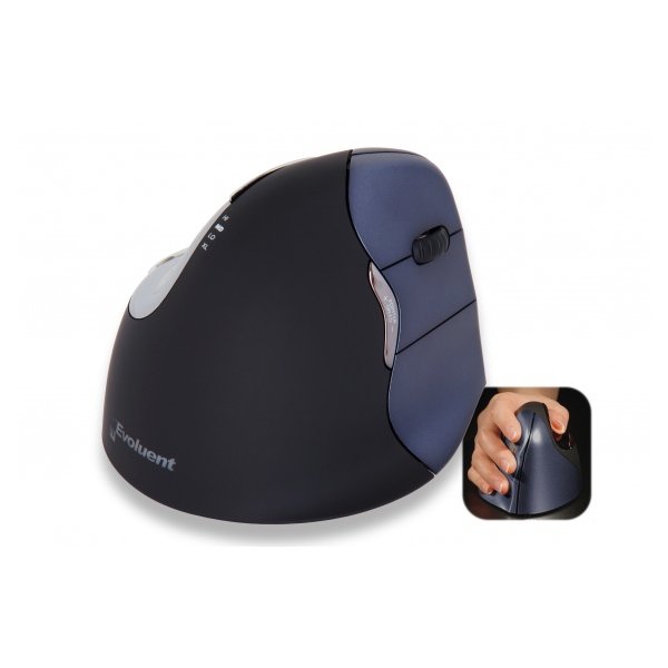 Bakker Evoluent4 Mouse Wireless (Right Hand), rechts, Vertikale Ausführung, Laser, RF Wireless, 2600 DPI, Schwarz, Blau