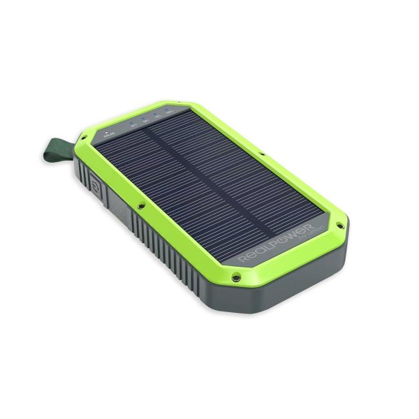 RealPower PB-10000 Solar, 10000 mAh, Lithium Polymer (LiPo), Kabelloses Aufladen, Schwarz, Grün