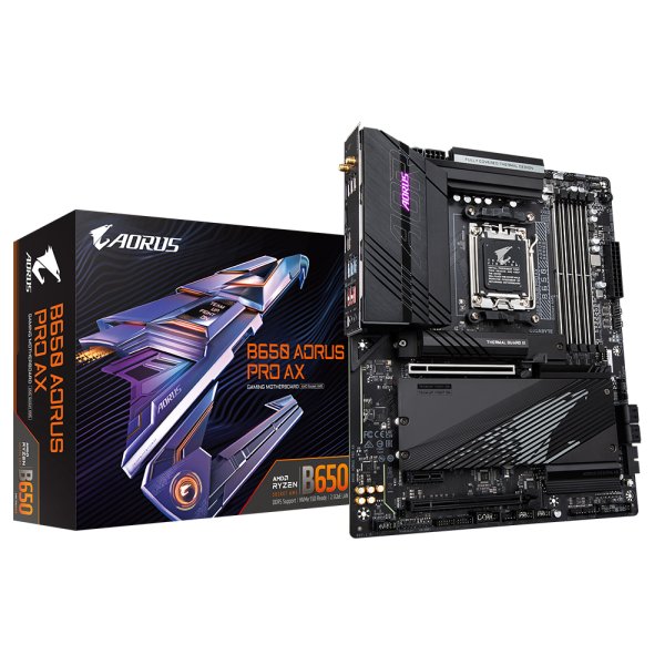 Gigabyte B650 AORUS PRO AX, AMD, Sockel AM5, AMD Ryzen™ 5, AMD Ryzen 7 7th Gen, AMD Ryzen 9 7th Gen, Sockel AM5, 192 GB, DDR5-SDRAM