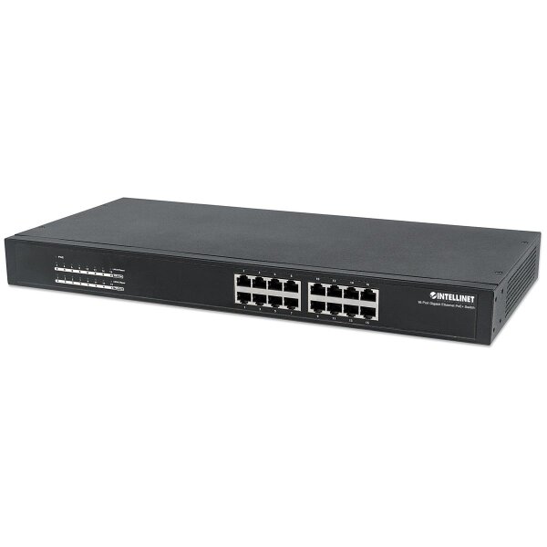 Intellinet 16-Port Gigabit Ethernet PoE+ Switch, 16 x PoE-Ports, IEEE 802.3at/af Power over Ethernet (PoE+/PoE), Endspan, 19" Rackmount, Unmanaged, L2, Gigabit Ethernet (10/100/1000), Power over Ethernet (PoE), Rack-Einbau, 1U