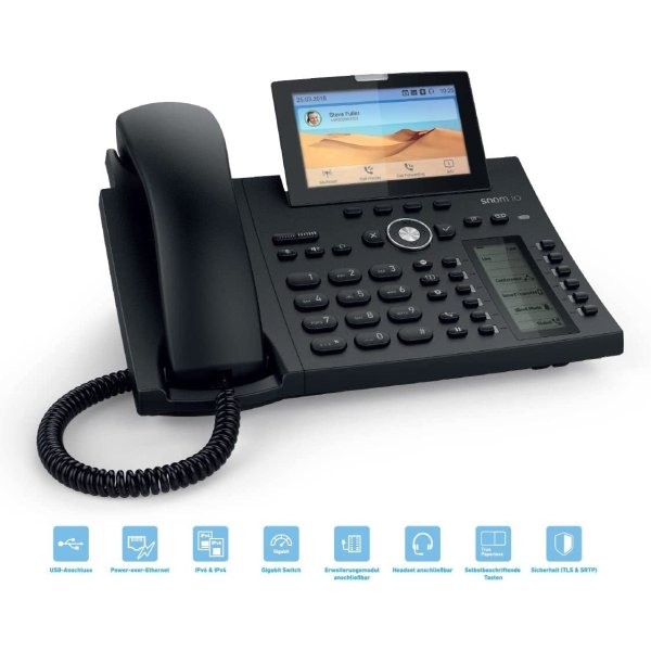 Snom D385N - IP-Telefon - Schwarz - Kabelgebundenes Mobilteil - Tisch/Wand - Im Band - Out-of band - SIP-Info - 12 Zeilen