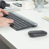 Logitech MK470, Volle Größe (100%), Kabellos, RF Wireless, QWERTZ, Graphit, Maus enthalten