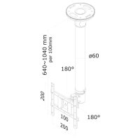 Neomounts Monitor-Deckenhalterung, 20 kg, 25,4 cm (10"), 101,6 cm (40"), 75 x 75 mm, 200 x 200 mm, 640 - 1040 mm