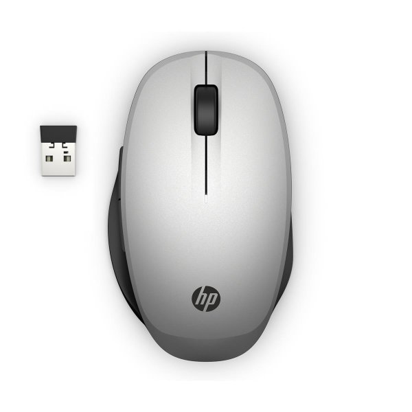 HP Dual-Mode-Maus, Beidhändig, Optisch, RF Wireless + Bluetooth, Schwarz, Silber