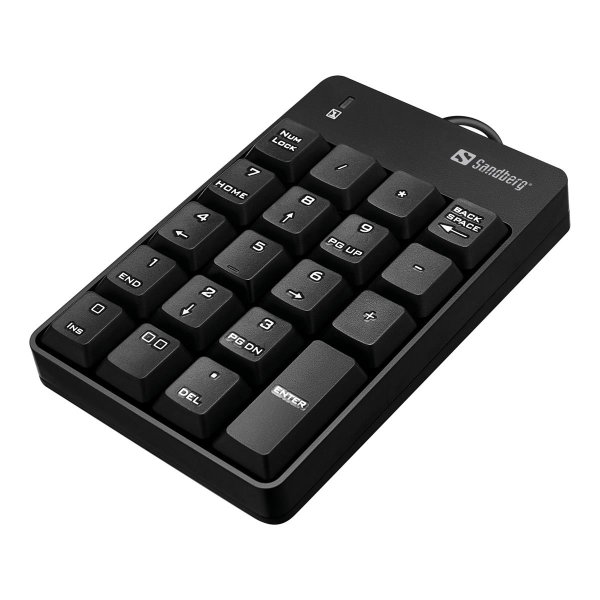 SANDBERG USB Wired Numeric Keypad, USB, 19, Laptop / PC, 1,5 m, Schwarz