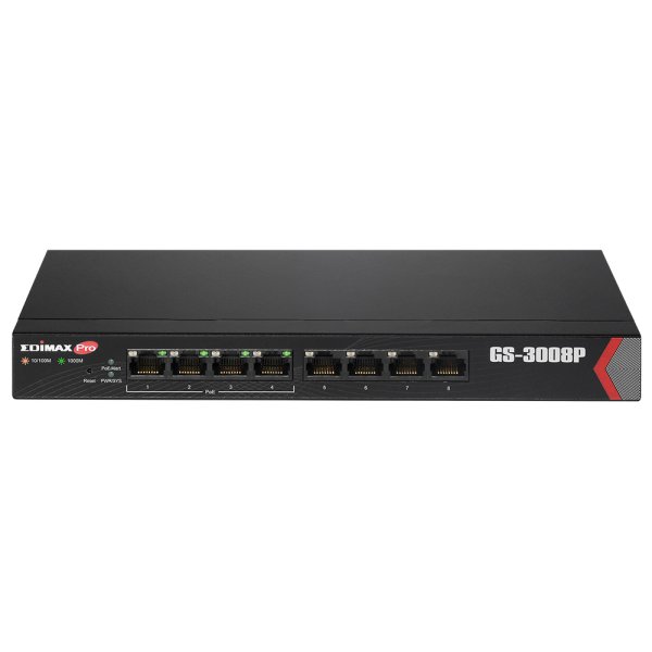 Edimax GS-3008P, Managed, Gigabit Ethernet (10/100/1000), Vollduplex, Power over Ethernet (PoE)