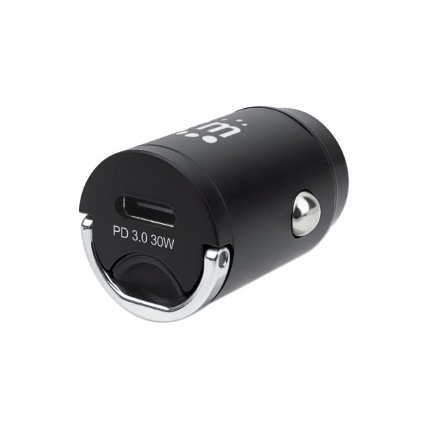 Manhattan Power Delivery Kfz-Mini-Ladegerät 30 W, USB-C Power Delivery-Port (PD 3.0) mit bis zu 30 W, schwarz, Auto, Zigarettenanzünder, 20 V, Schwarz