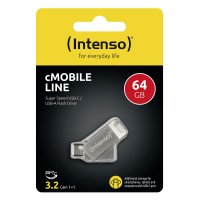 Intenso cMobile Line, 64 GB, USB Type-A / USB Type-C, 3.2 Gen 1 (3.1 Gen 1), 70 MB/s, Drehring, Silber