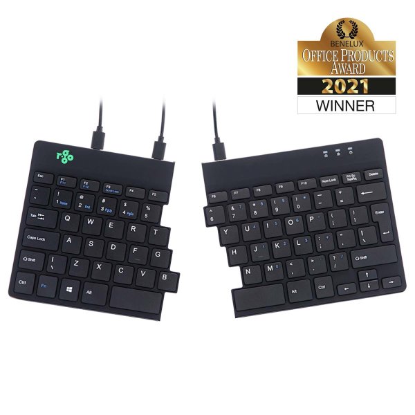 R-Go Tools Ergonomische Tastatur R-Go Split Break v2 mit Pausensoftware, geteilte Tastatur, QWERTY (US), Kabelgebunden, Schwarz, Mini, Kabelgebunden, USB, QWERTY, Schwarz