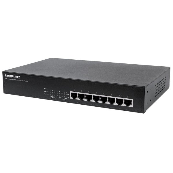 Intellinet 8-Port Gigabit Ethernet PoE+ Switch, IEEE 802.3at/af Power-over-Ethernet (PoE+/PoE)-konform, 140 W, Endspan, Desktop, 19" Rackmount, Gigabit Ethernet (10/100/1000), Vollduplex, Power over Ethernet (PoE), Rack-Einbau