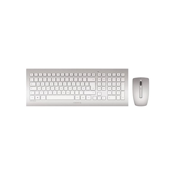 Cherry DW 8000 Kabelloses Desktopset, Weiß/Silber, USB (QWERTZ - DE), Volle Größe (100%), Kabellos, RF Wireless, QWERTZ, Silber, Weiß, Maus enthalten