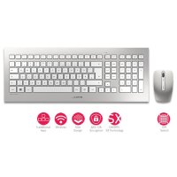 Cherry DW 8000 Kabelloses Desktopset, Weiß/Silber, USB (QWERTZ - DE), Volle Größe (100%), Kabellos, RF Wireless, QWERTZ, Silber, Weiß, Maus enthalten