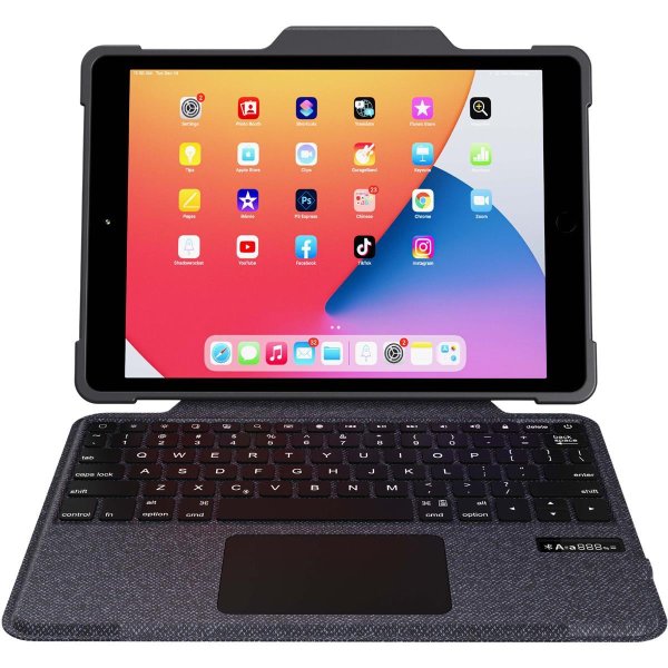 DEQSTER Rugged Touch Keyboard Folio - mit Trackpad - für Apple iPad 10.2" (7/8/9. Gen.) - Bluetooth - QWERTZ Layout, robust, stabil, Tastatur, Schutzhülle