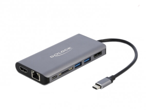 Delock 87683, Kabelgebunden, USB 3.2 Gen 1 (3.1 Gen 1) Type-C, 10,100,1000 Mbit/s, Grau, SD, SDHC, SDXC, 4K Ultra HD