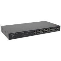 Intellinet 24-Port Gigabit Ethernet PoE+ Web-Managed Switch mit 2 SFP-Ports, 24 x PoE ports, IEEE 802.3at/af Power over Ethernet (PoE+/PoE), 2 x SFP, Endspan, PDM-Funktion, 19" Rackmount, Managed, Gigabit Ethernet (10/100/1000), Power over Ethernet (PoE),