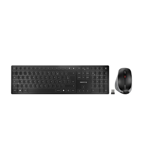 Cherry DW 9500 SLIM, Kabellos, RF Wireless + Bluetooth, Scherenschalter, AZERTY, Schwarz, Grau, Maus enthalten