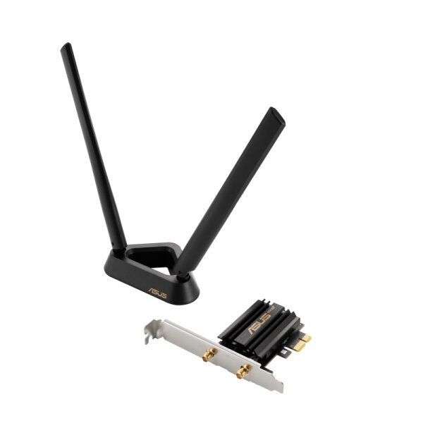 ASUS PCE-AXE59BT AXE5400 BT5.2, Kabelgebunden, PCI Express, WLAN, Wi-Fi 6E (802.11ax), 2402 Mbit/s, Schwarz, Gold, Silber