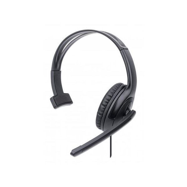 Manhattan Mono USB-Headset, Ohrumschließendes Design (Over-Ear), Ohrmuschel einseitig, kabelgebunden, USB-A-Stecker, integrierte Lautstärkeregelung, verstellbares Mikrofon, schwarz, Kabelgebunden, Büro/Callcenter, 20 - 20000 Hz, 250 g, Kopfhörer, Schwarz