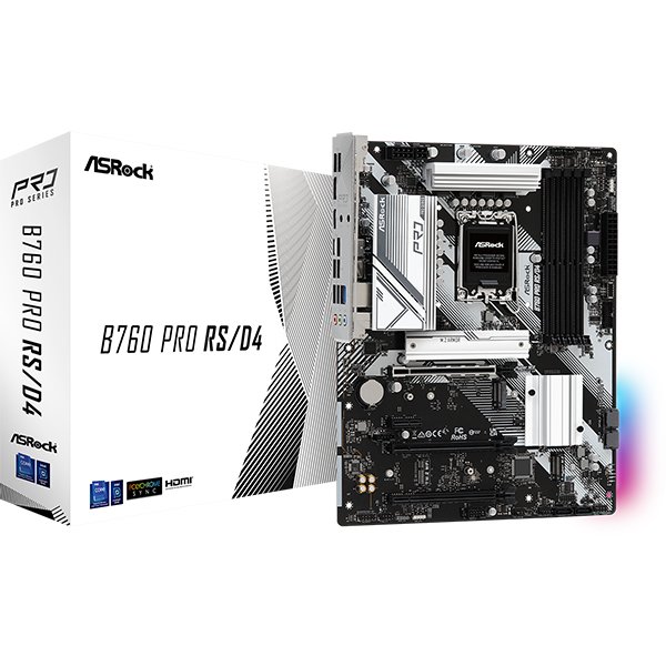 ASRock B760 Pro RS/D4, Intel, LGA 1700, Intel® Core™ i3, Intel® Core™ i5, Intel® Core™ i7, Intel® Core™ i9, DDR4-SDRAM, 128 GB, DIMM