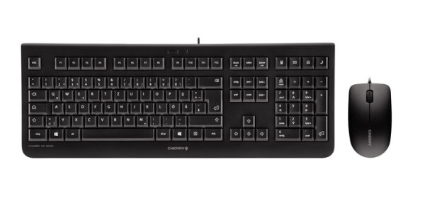 Cherry DC 2000 Kabelgebundenes Desktopset, Schwarz, USB (QWERTZ - DE), Volle Größe (100%), Kabelgebunden, USB, QWERTZ, Schwarz, Maus enthalten