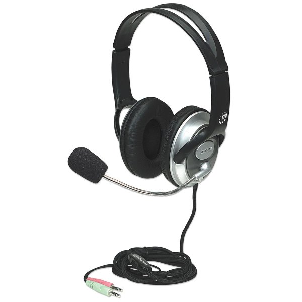 Manhattan Classic Stereoheadset, Flexibles Mikrofon und hohe Audioqualität, Kabelgebunden, 20 - 20000 Hz, Anrufe/Musik, 270 g, Kopfhörer, Schwarz