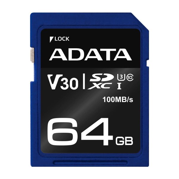 ADATA ASDX64GUI3V30S-R, 64 GB, SDXC, Klasse 10, UHS-I, 100 MB/s, 60 MB/s