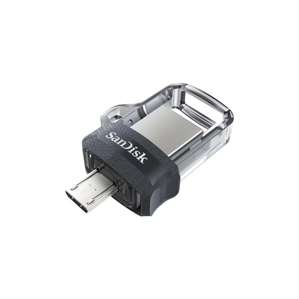 SanDisk Ultra Dual m3.0, 128 GB, USB Type-A / Micro-USB, 3.2 Gen 1 (3.1 Gen 1), Dia, 5,2 g, Schwarz, Silber, Transparent