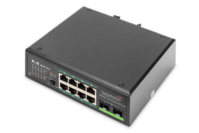 DIGITUS Industrial 8-Port Gigabit PoE Switch, Unmanaged, 2 Uplinks