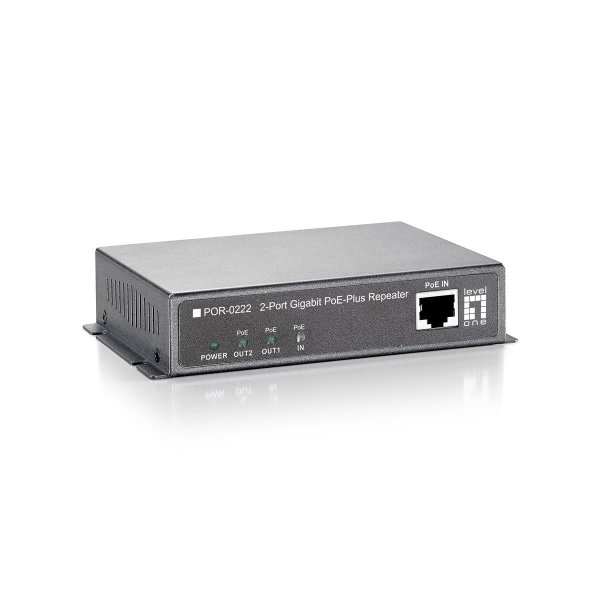 LevelOne Gigabit PoE Repeater, 2 Ports, Kaskadier, 802.3at PoE+, Netzwerk-Repeater, 100 m, 1000 Mbit/s, 10/100/1000Base-T(X), IEEE 802.3, IEEE 802.3ab, IEEE 802.3af, IEEE 802.3at, IEEE 802.3u, IEEE 802.3x, Schwarz