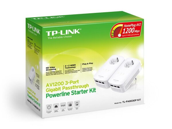 TP-LINK TL-PA8030PKIT, 1200 Mbit/s, IEEE 802.3, IEEE 802.3ab, IEEE 802.3u, Gigabit Ethernet, 10,100,1000 Mbit/s, HomePlug AV2, OFDM