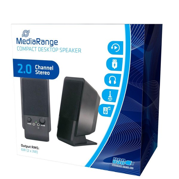 MEDIARANGE MROS352, 1-Weg, 2.0 Kanäle, Kabelgebunden, 6 W, 180 - 20000 Hz, Schwarz