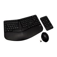 V7 Wireless Desktop Combo mit ergonomischer Tastatur, Maus und Nummernblock, Volle Größe (100%), Kabellos, RF Wireless, Schwarz, Maus enthalten