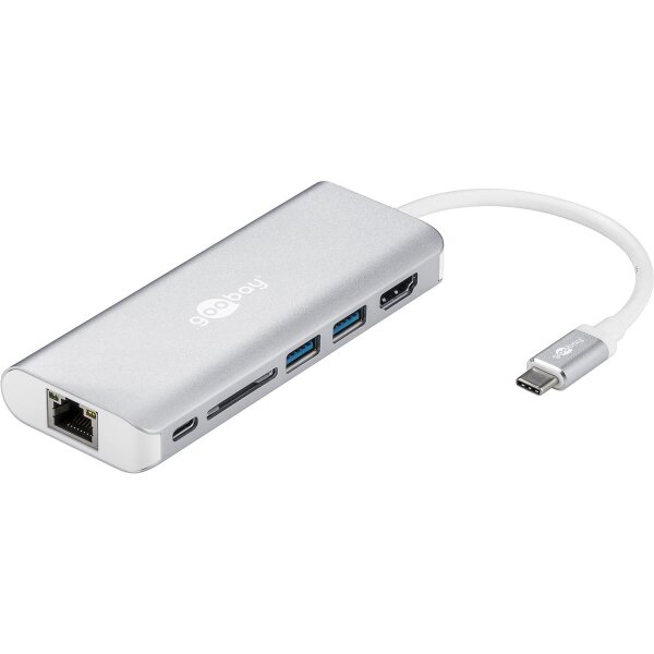 Wentronic Goobay 76788, USB Typ-C, 10,100,1000 Mbit/s, Silber, SD, 4K Ultra HD, 30 Hz