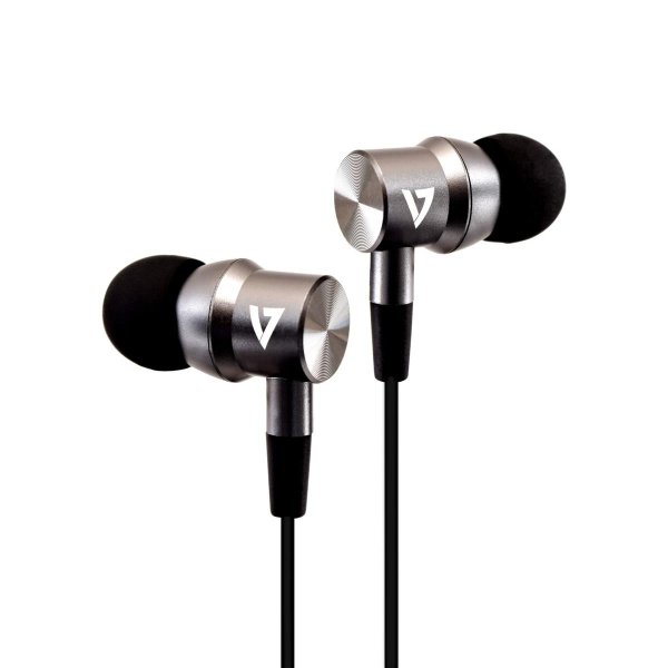 V7 Geräuschunterdrückende Stereo In-Ear Kopfhhörer mit 3,5-mm-Anschluss und integriertem Mikrofon, für iPad, iPhone, MP3-Player, iPod, iPad, Tablet, Smartphone, Laptop, Computer, Chromebook, PC, Aluminium, Kabelgebunden, 20 - 20000 Hz, Anrufe/Musik, 13,6