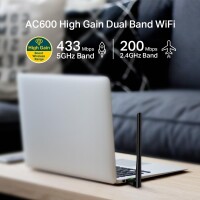 TP-LINK AC600-High-Gain-Dualband-USB-WLAN-Adapter, Eingebaut, Kabelgebunden, USB, WLAN, 600 Mbit/s, Schwarz