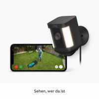 Amazon Ring Spotlight Kamera Plus, IP-Sicherheitskamera, Draußen, Kabellos, Decke/Wand, Schwarz, Box